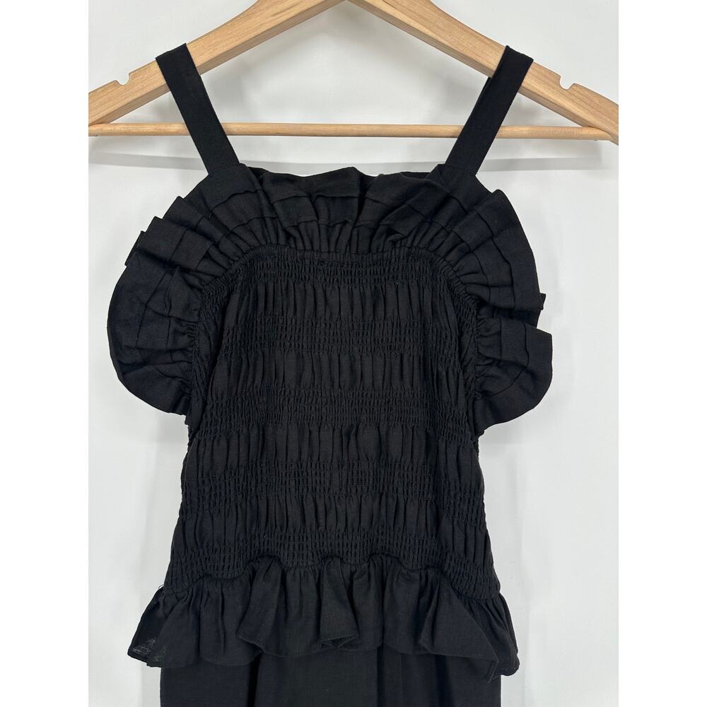 CHRISTY LYNN Venus Midi Dress Linen Blend Ruffle Smocked Sleeveless Slit Maxi - Picture 8 of 13